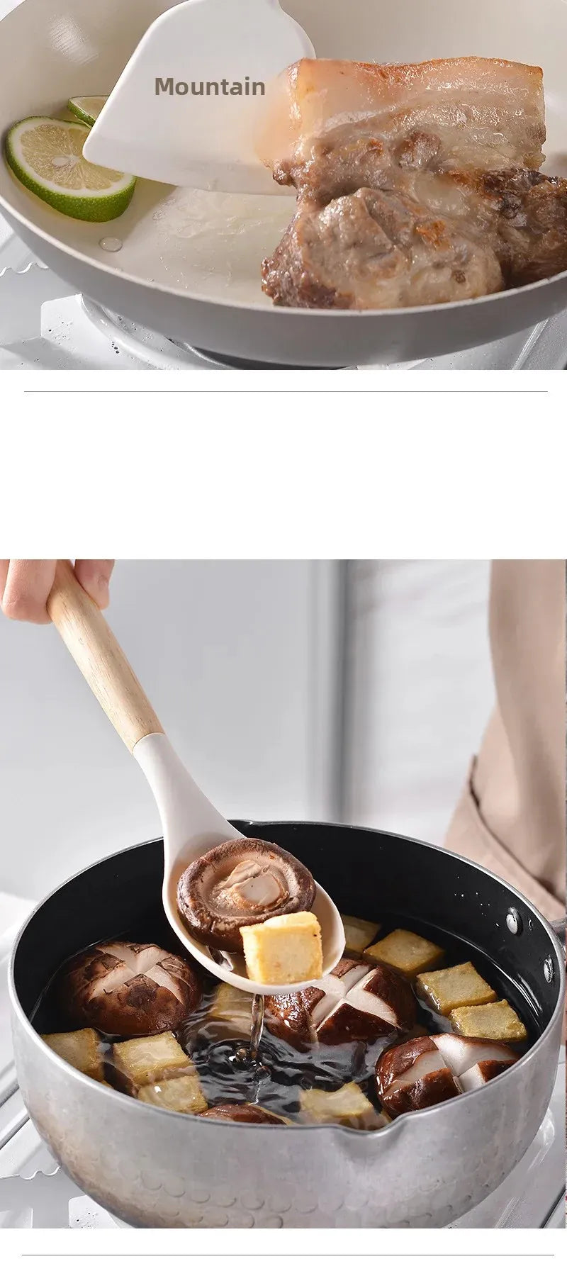 Set Ustensiles Silicone 12 Pieces avec Poignée en Bois - Cuisine spatule en silicone