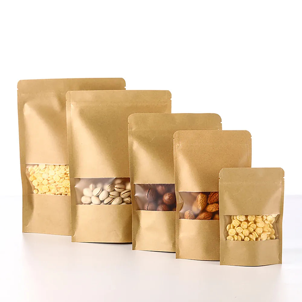 Sachets Kraft avec Fenêtre - Lot de 100 pièces Zippés 10x15cm
