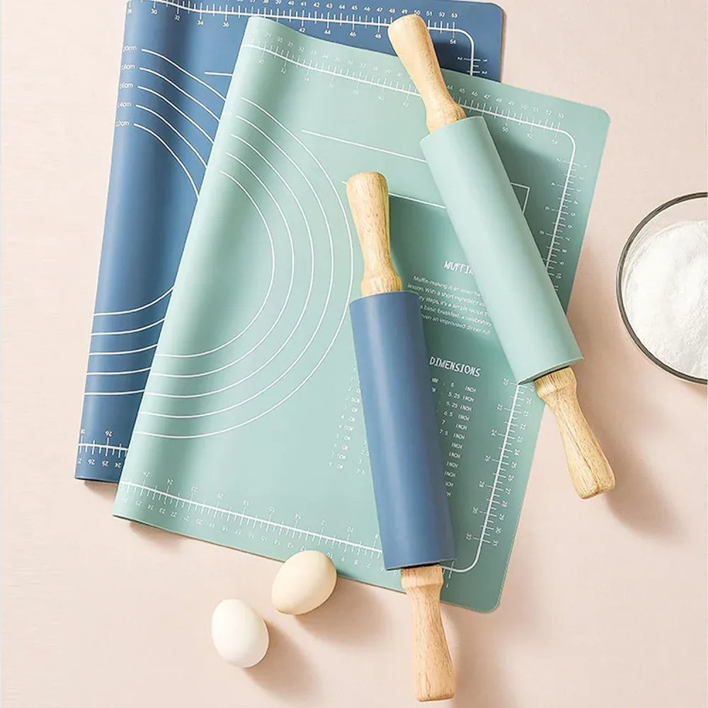 Rouleau à pâtisserie en silicone anti-adhésif avec poignées en bois rouleaupatisserie