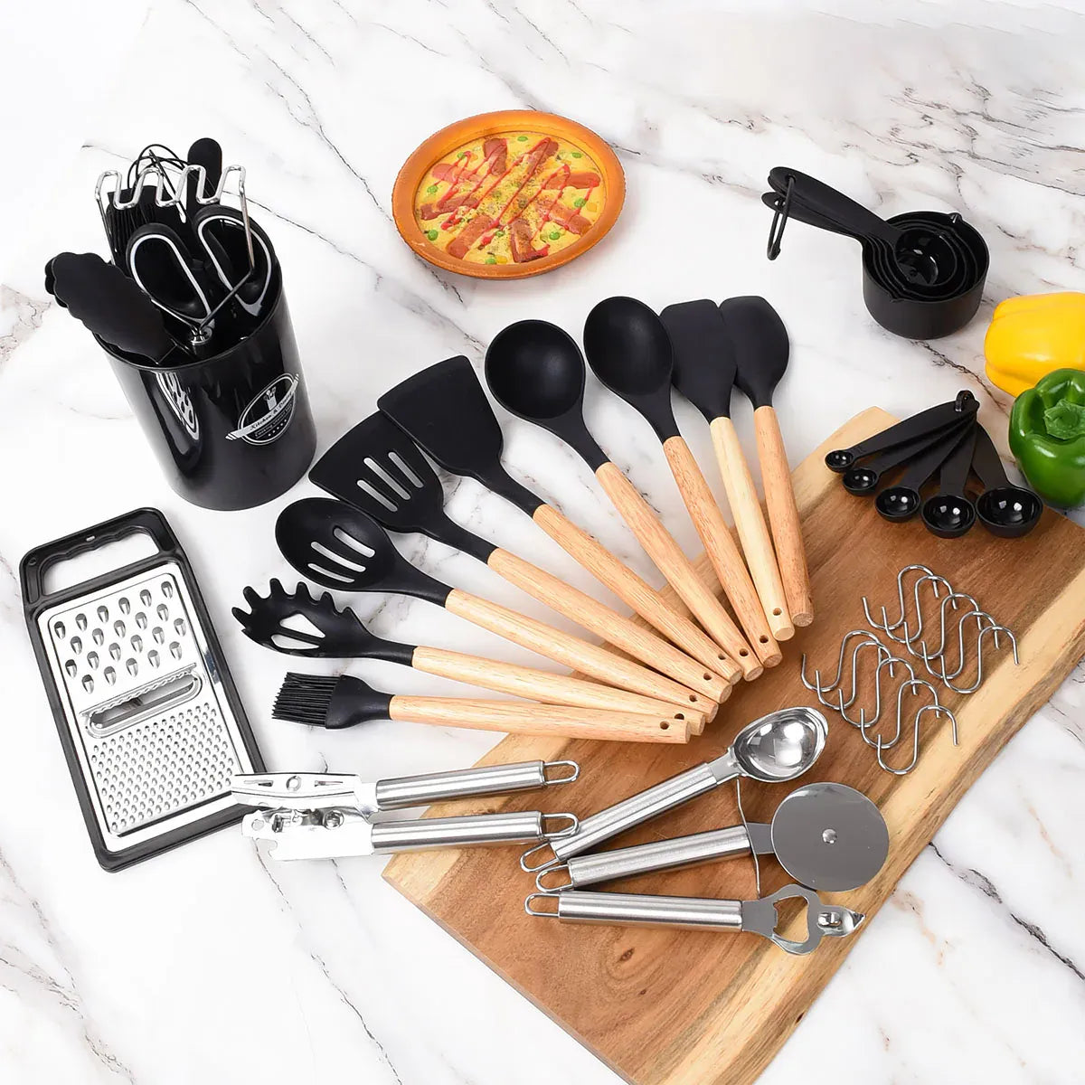Set Ustensiles Silicone 46 pièces Non-adhésif et résistant à la chaleur spatule en silicone