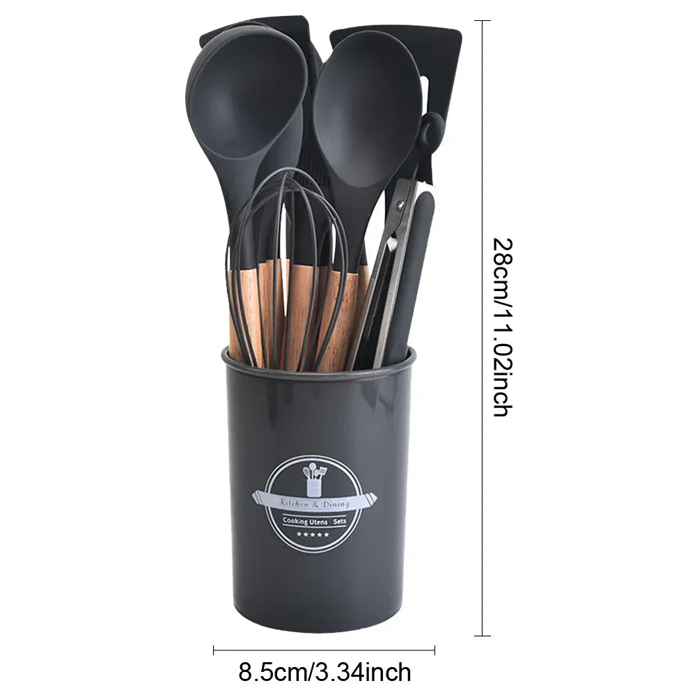 Set Ustensiles Silicone 12 Pièces | Résistant à la Chaleur avec Support spatule en silicone