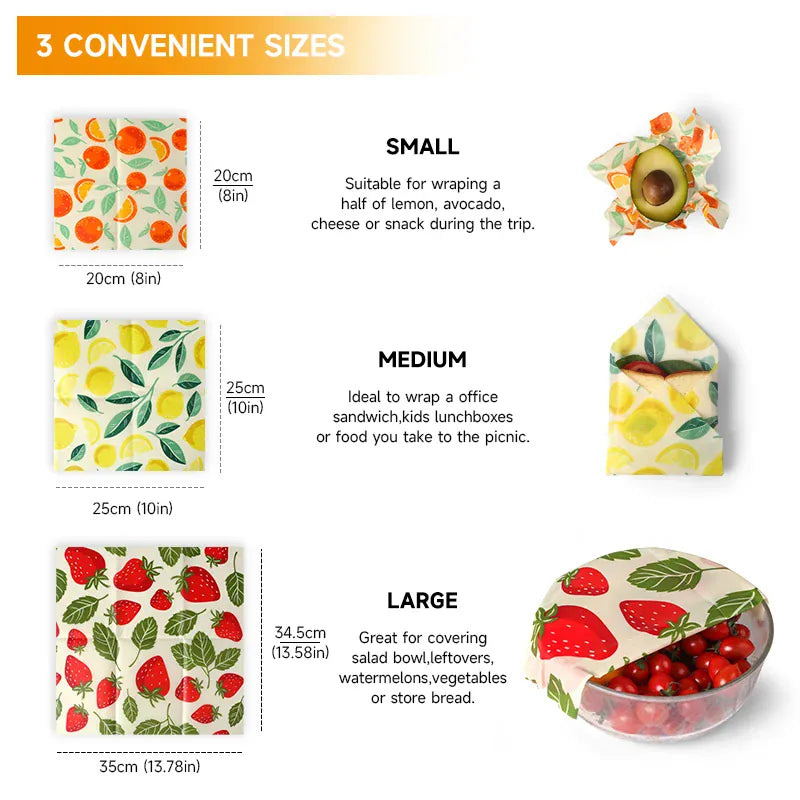 Film Alimentaire Réutilisable Cire d'Abeille Lot de 6 Pièces Colorées far