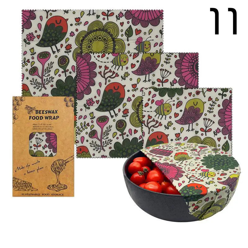 Film Alimentaire Réutilisable Cire d'Abeille Lot de 3 motifs fruités far