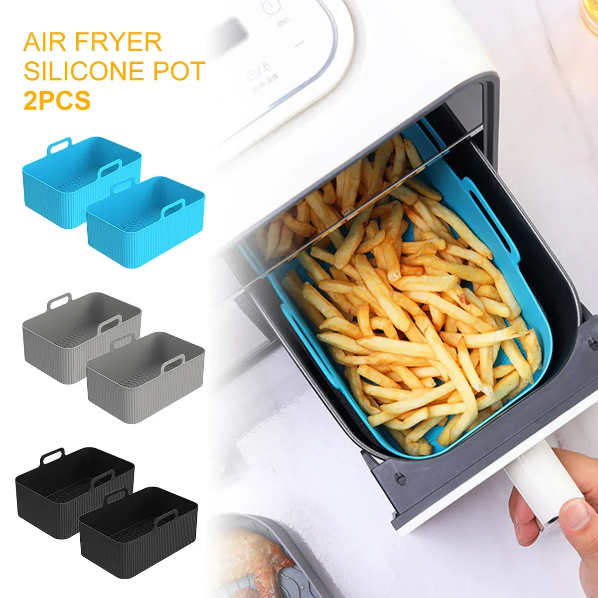 Moules Silicone Réutilisables Air Fryer - Lot de 2 Rectangulaires Air Fryer
