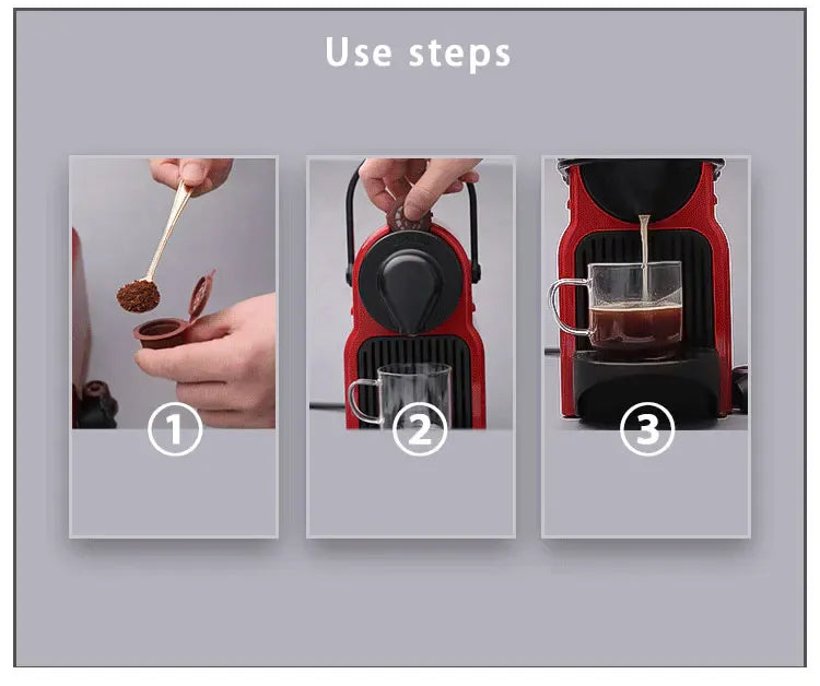 Capsules de Café Réutilisables Compatible Nespresso — Lot de 3 ou 6 Pièces avec Cuillère et Brosse capsule