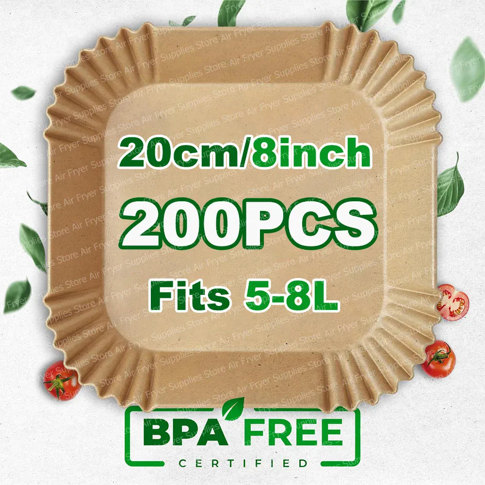 Papier Cuisson Air Fryer Jetable Carré 20cm - Lot de 200 Pièces Air Fryer