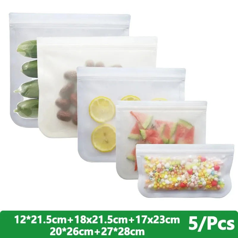 1/5/10 Pcs Reusable Ziplock Silicone Bags Dishwasher Safe Freezer Bag Lunch Bag Sandwich Bags BPA Free for Food Storage Home