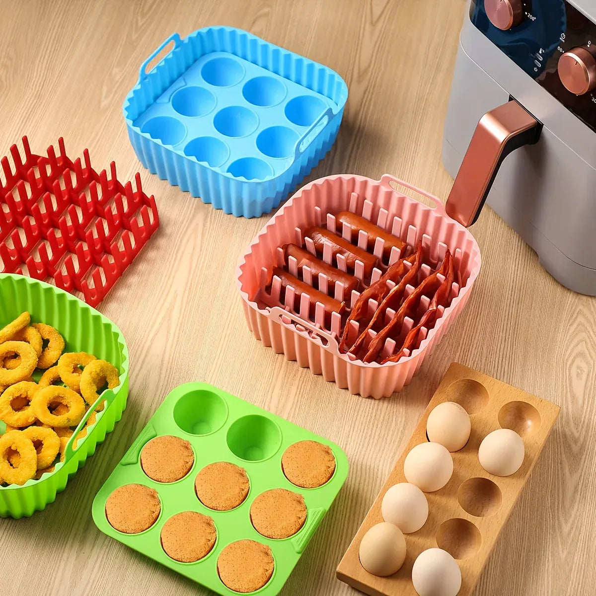Moules Silicone Air Fryer Réutilisables Lot de 2 Pièces Carrés Air Fryer
