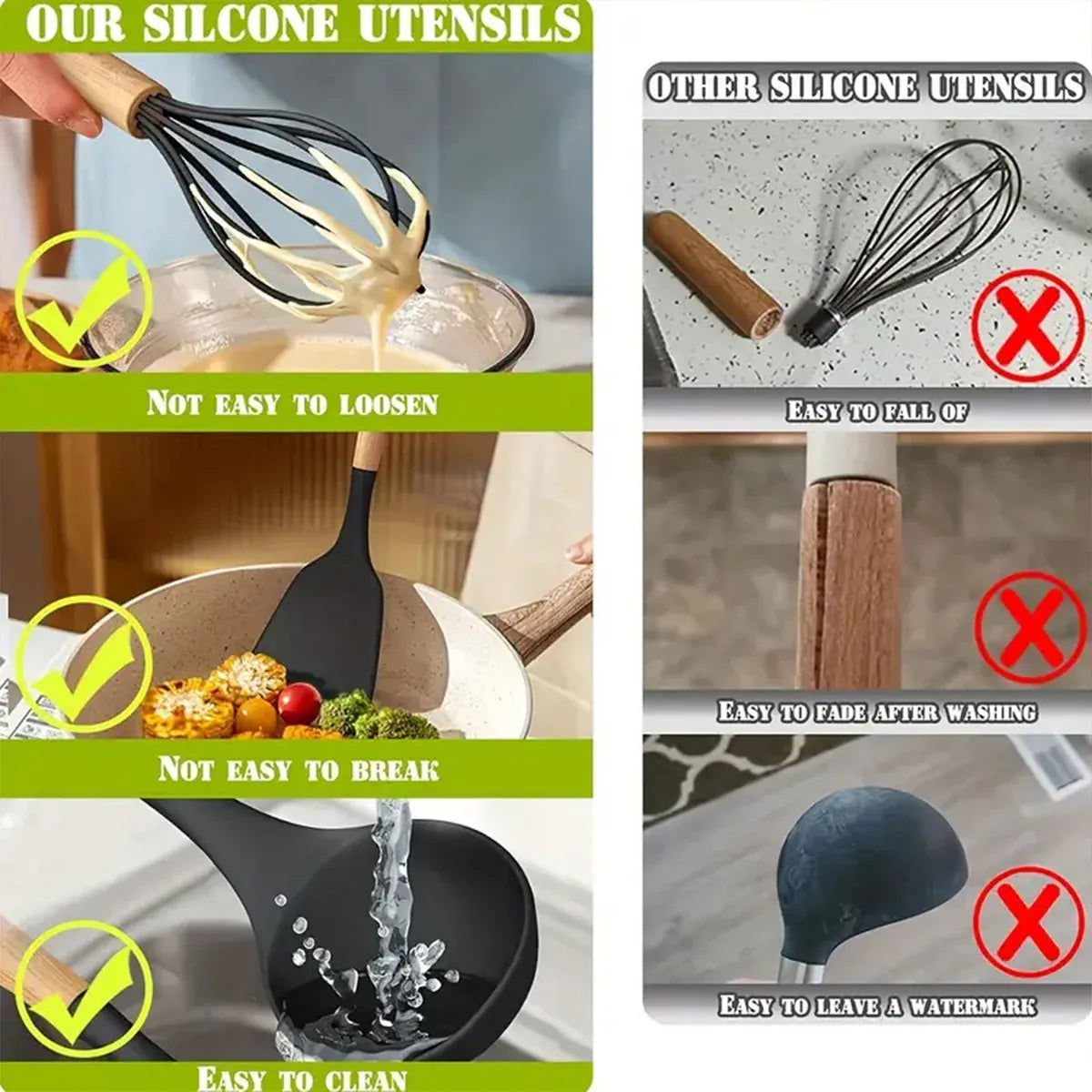 Set Ustensiles Silicone 46 pièces Non-adhésif et résistant à la chaleur spatule en silicone