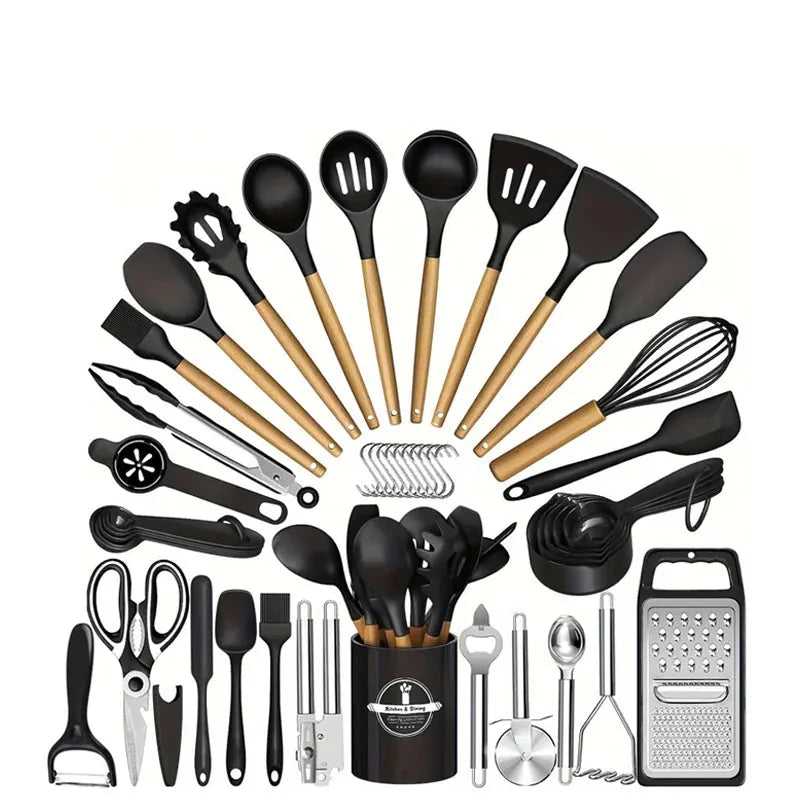 Set Ustensiles Silicone 46 pièces Non-adhésif et résistant à la chaleur spatule en silicone