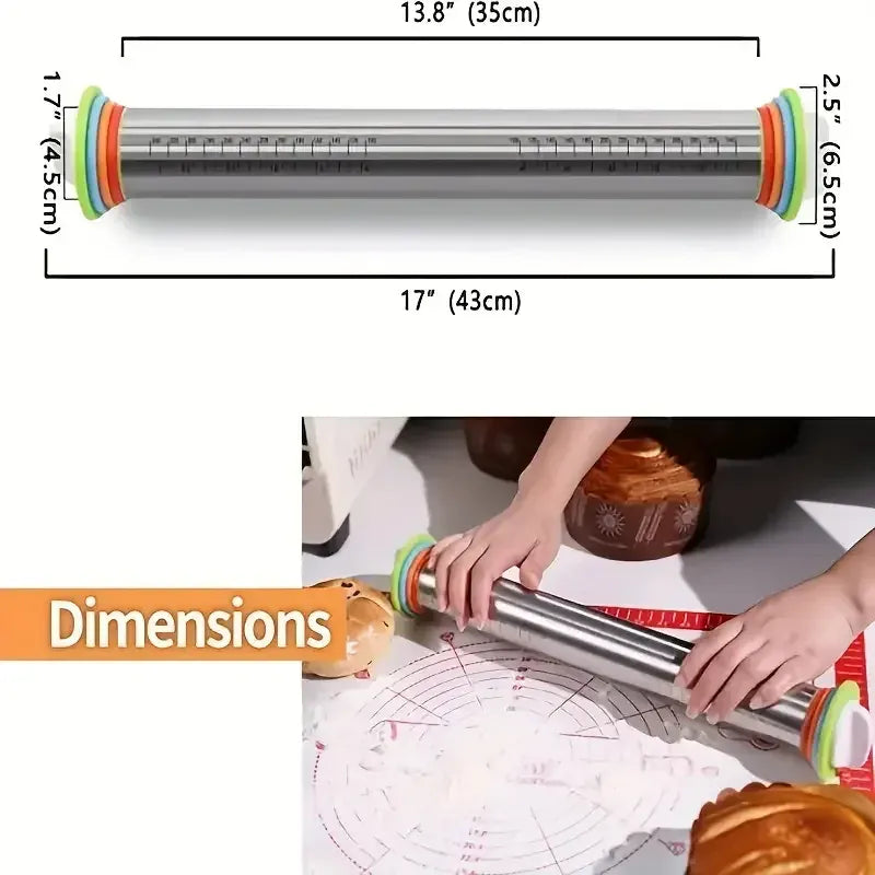 Rouleau à pâtisserie en acier inoxydable ajustable avec marqueurs de mesure rouleaupatisserie