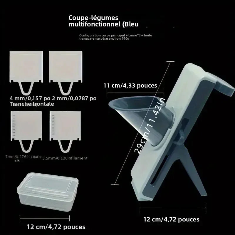 Mandoline Alimentaire Multifoncionnelle — 4 Lames Interchangeables 2, 3.5, 4, 7 mm Mandoline