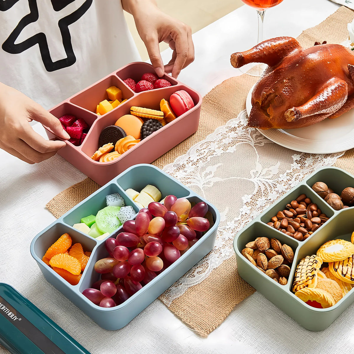 Bento Compartimenté Silicone Écologique | 4 Compartiments 700ml Bento