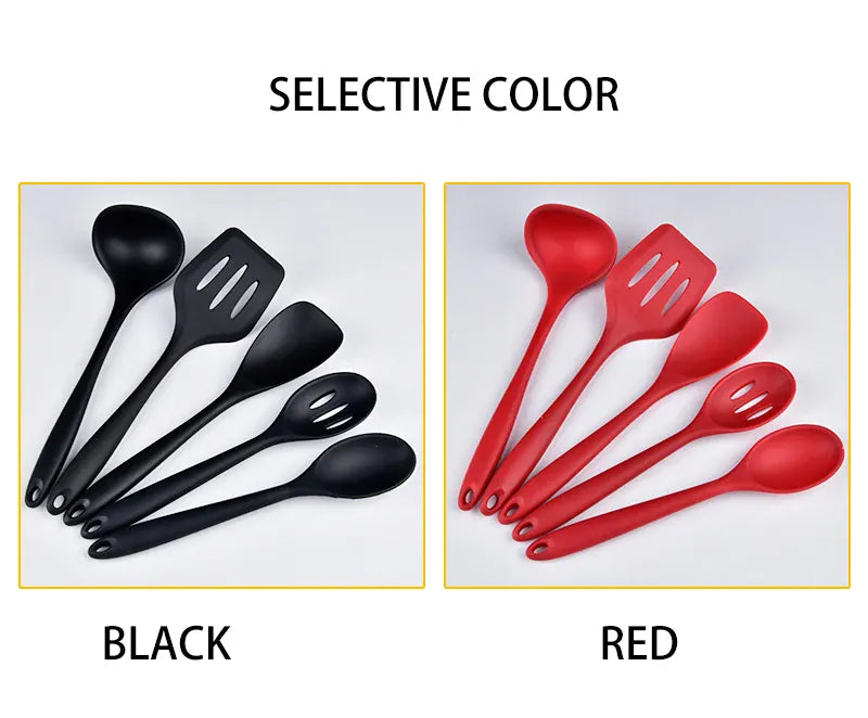Set Ustensiles Silicone 5 pièces Résistants à la Chaleur Rouge spatule en silicone