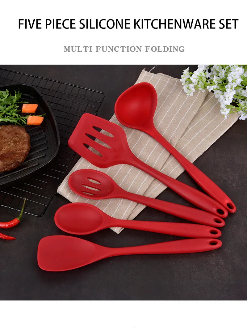 Set Ustensiles Silicone 5 pièces Résistants à la Chaleur Rouge spatule en silicone