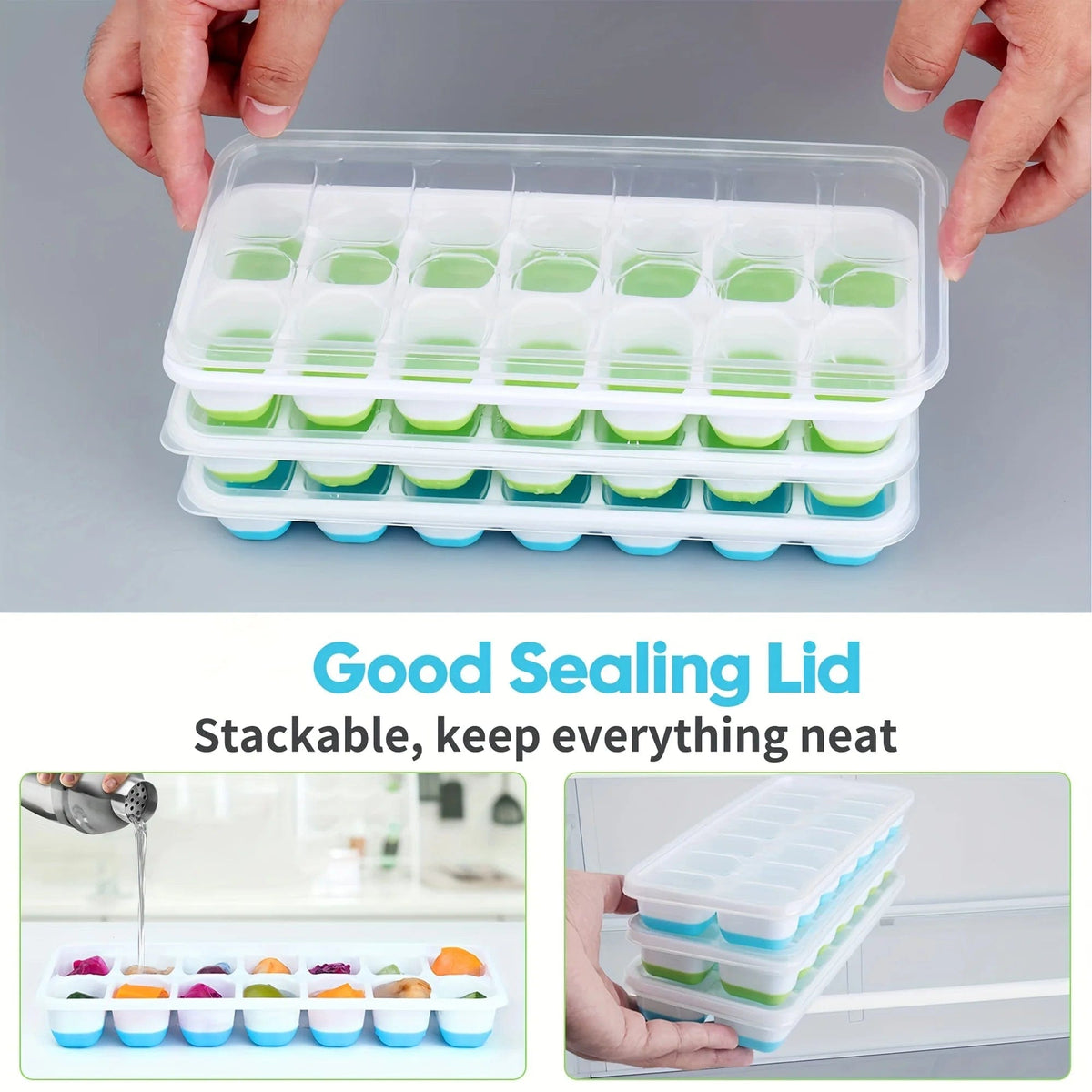 Bac à glaçons en silicone avec couvercle amovible anti-fuite bac à glaçons