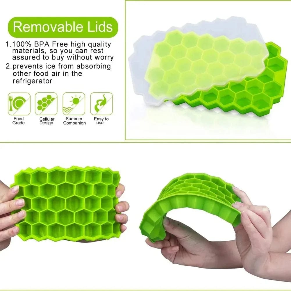 Bac à glaçons en silicone réutilisable 37 compartiments en nid d'abeilles bac à glaçons