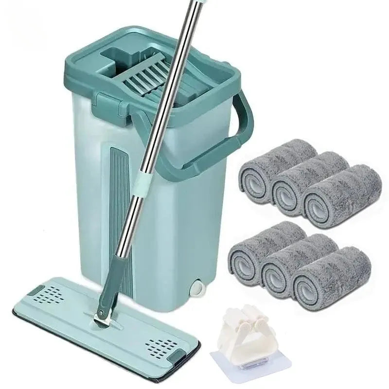 Balai Essoreur Plat avec Seau Mains Libres pour Nettoyage Microfibre Wet Dry sur Parquet Lamifié balai