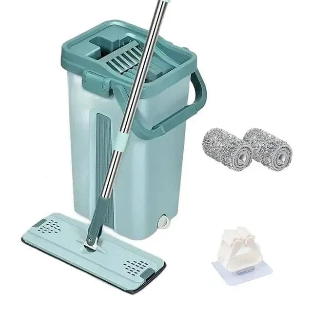 Balai Essoreur Plat avec Seau Mains Libres pour Nettoyage Microfibre Wet Dry sur Parquet Lamifié balai