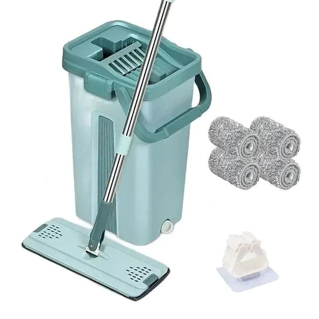 Balai Essoreur Plat avec Seau Mains Libres pour Nettoyage Microfibre Wet Dry sur Parquet Lamifié balai