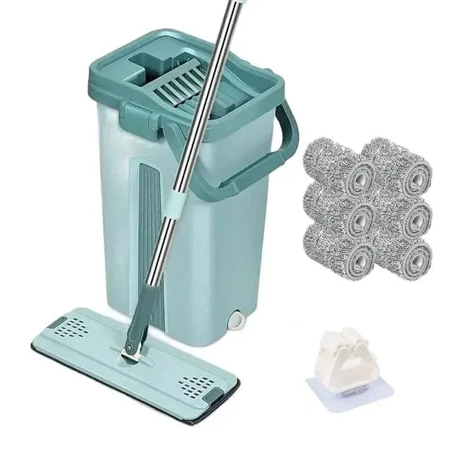 Balai Essoreur Plat avec Seau Mains Libres pour Nettoyage Microfibre Wet Dry sur Parquet Lamifié balai