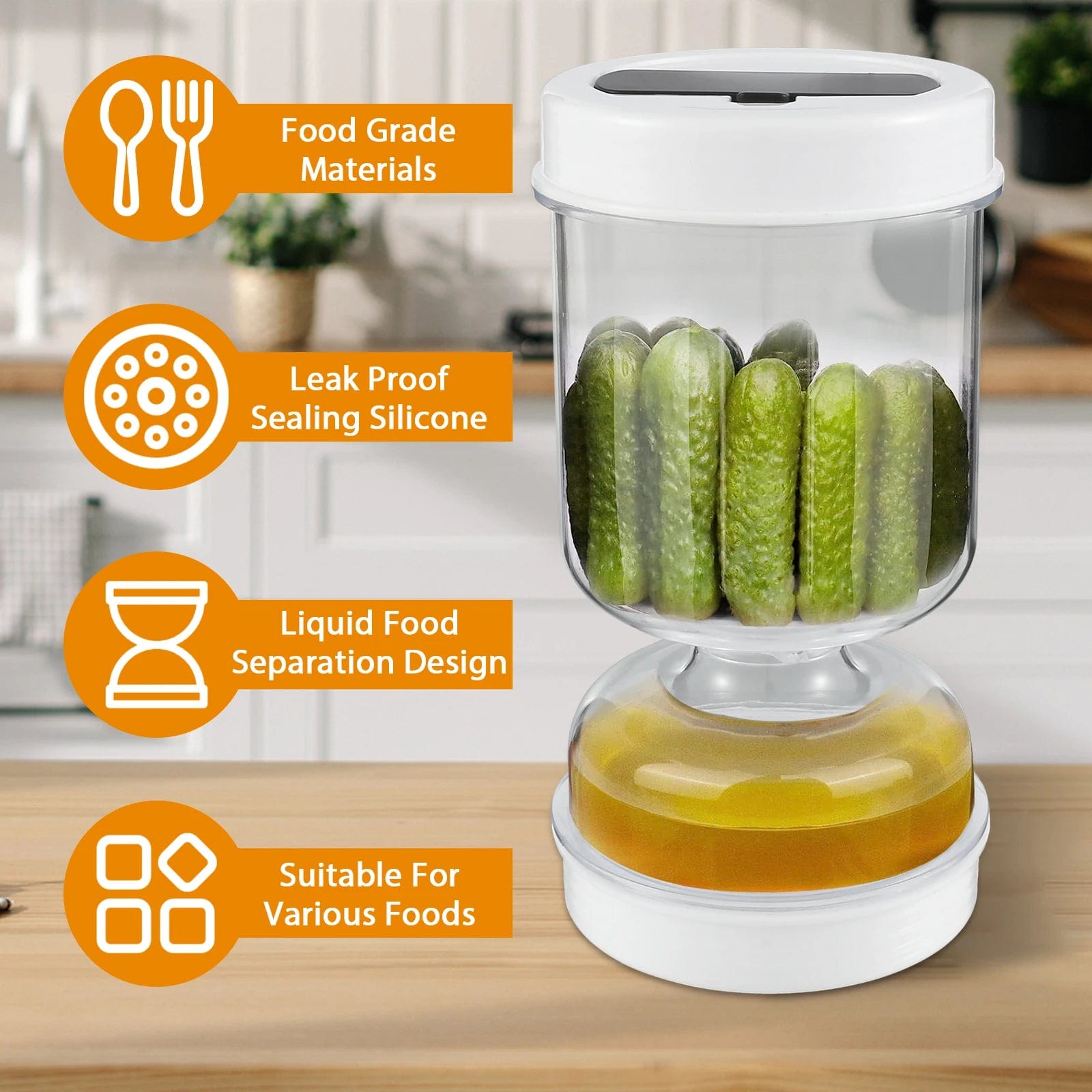 Bocal à Pickles avec Fourchettes - Distributeur de Pickles et Olives - Contenant de Concombre pour Cuisine