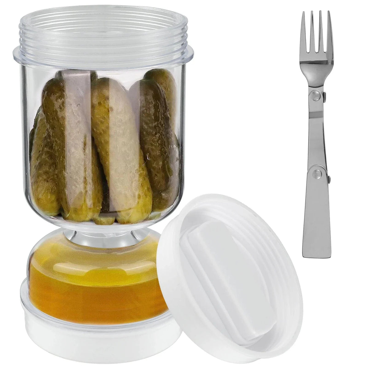 Bocal à pickles et olives avec fourchette – distributeur sablier séparateur de jus