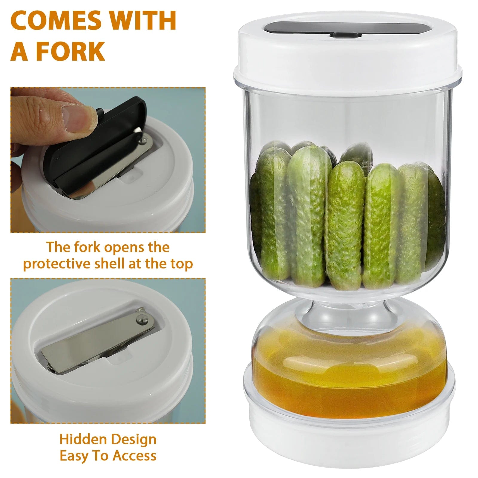 Bocal à Pickles avec Fourchettes - Distributeur de Pickles et Olives - Contenant de Concombre pour Cuisine