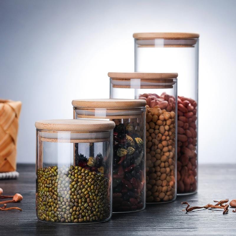 Bocaux en verre avec couvercles en bambou Boîtes Hermétiques