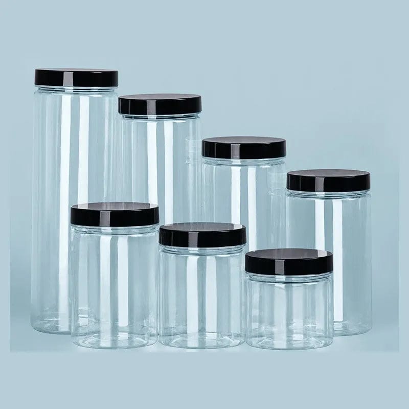 Bouteille de rangement circulaire à couvercle noir