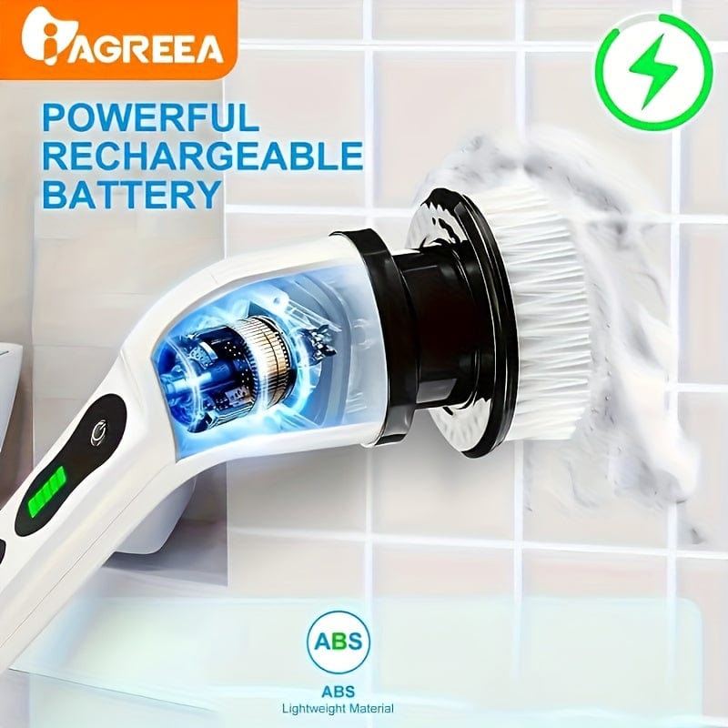 Brosse de Nettoyage Électrique Sans Fil — 8 Têtes, Manche 132 cm — Cuisine et Salle de bain