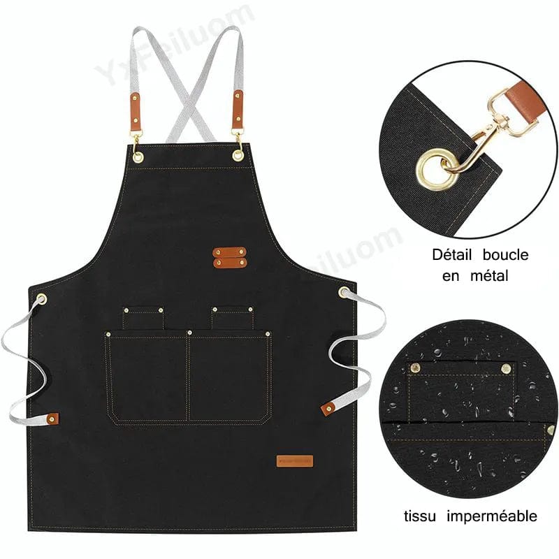 Tablier de cuisine toile imperméable avec poche et bretelles ajustables pour Barbecue tablier