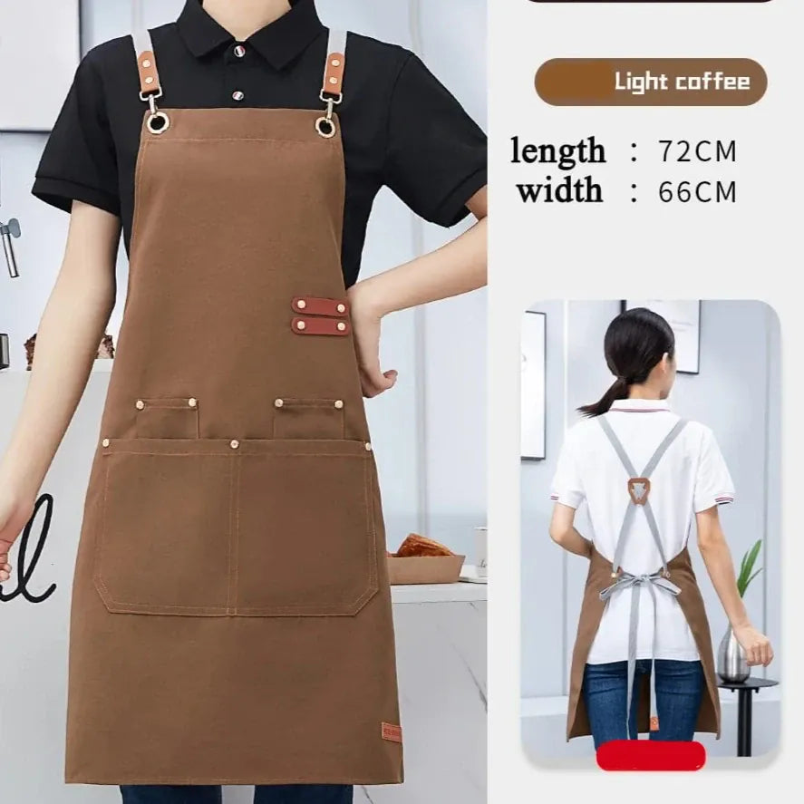 Tablier de cuisine toile imperméable avec poche et bretelles ajustables pour Barbecue tablier