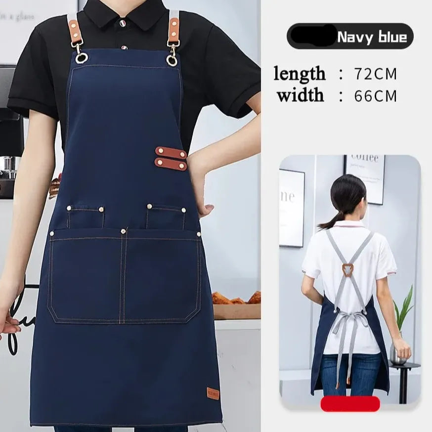 Tablier de cuisine toile imperméable avec poche et bretelles ajustables pour Barbecue tablier