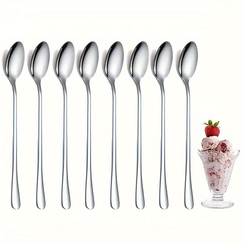 Cuillères Longues en Acier Inoxydable - Lot de 8 - Accessoires de Cuisine - Lavable au Lave-Vaisselle