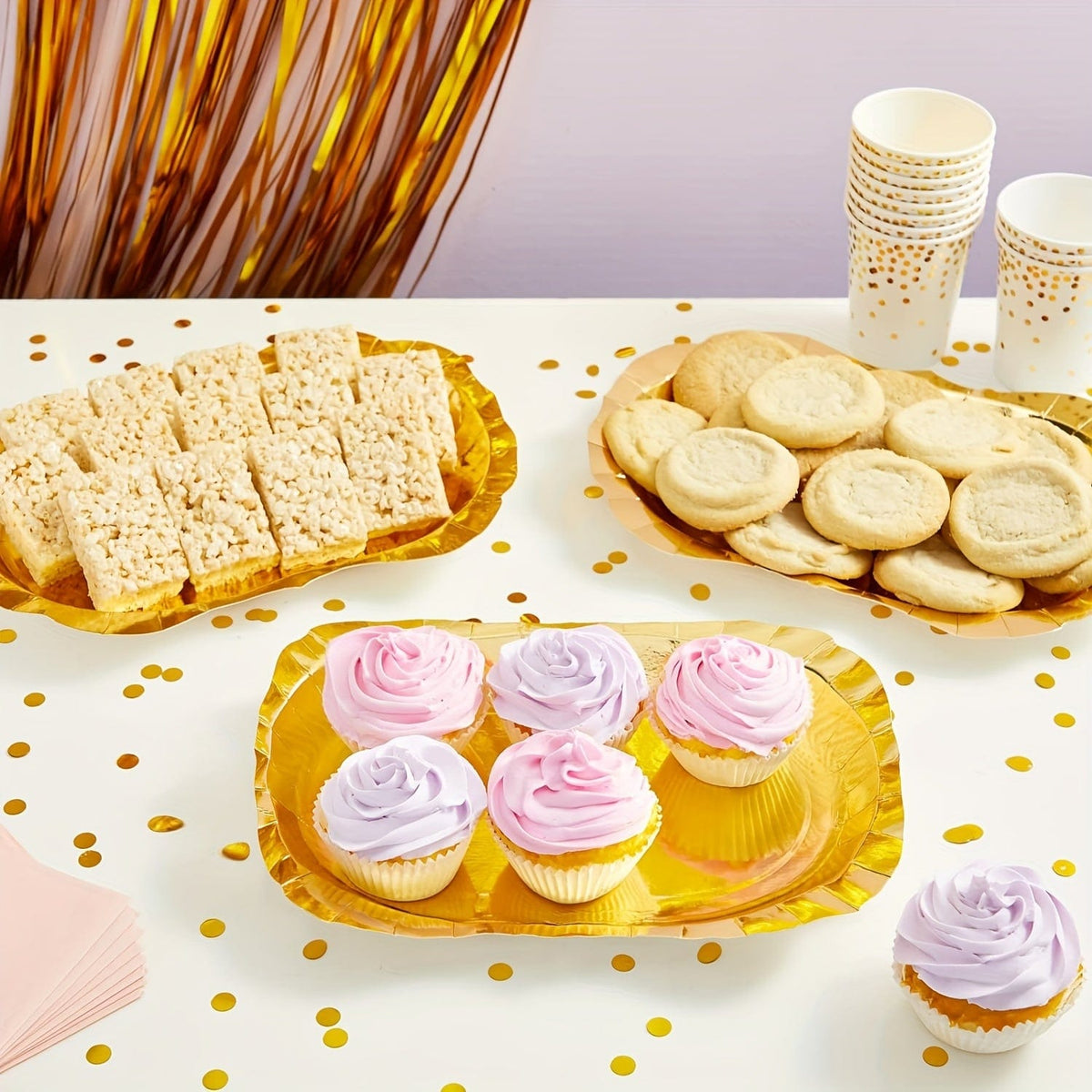 Ensemble de 10 Plateaux à Gâteaux Or Rectangle, Plateaux Jetables en Carton pour Plats, Bases de Gâteaux Anti-Gras, Plateaux de Présentation pour Desserts, Décoration de Gâteaux pour Fêtes et Mariages