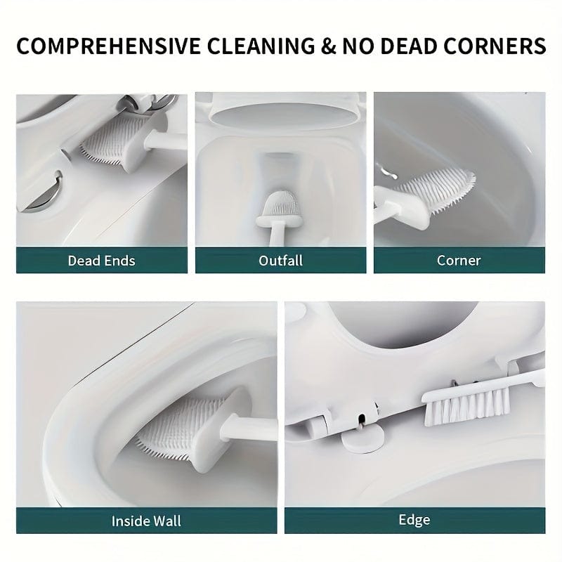 Ensemble Brosse WC Murale en Silicone – 2 Brosses + Support mural