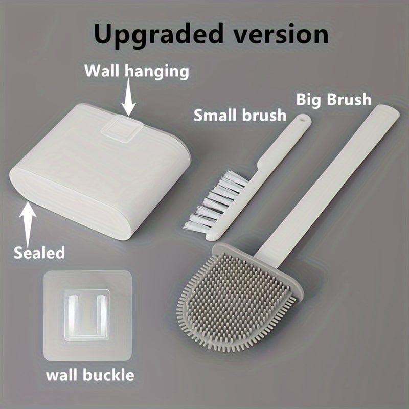 Ensemble Brosse WC Murale en Silicone – 2 Brosses + Support mural
