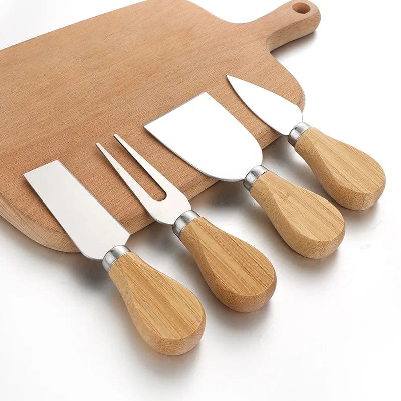 Ensemble de couteaux à fromage en acier inoxydable avec manche en chêne