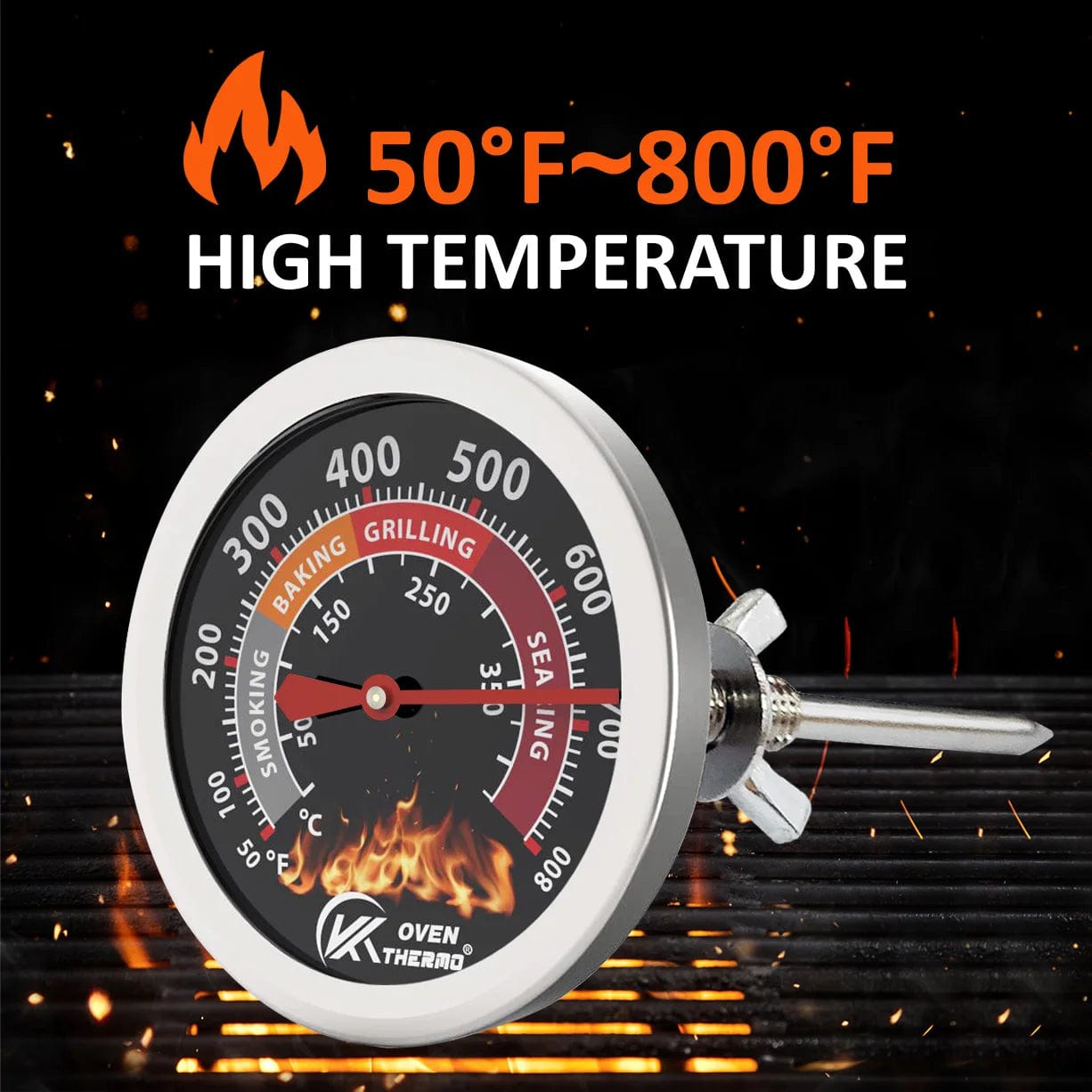 Thermomètre de Gril pour Barbecue en Inox avec Cadran - 400°C - KT THERMO barbecue