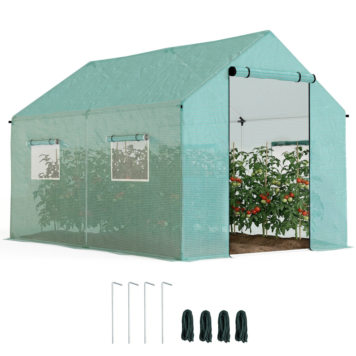 Serre de Jardin Tunnel 6 m² (2 × 3 m) — Bâche PE Anti-UV, 4 Fenêtres, Porte Enroulable, Armature Acier Galvanisé Serre de jardin