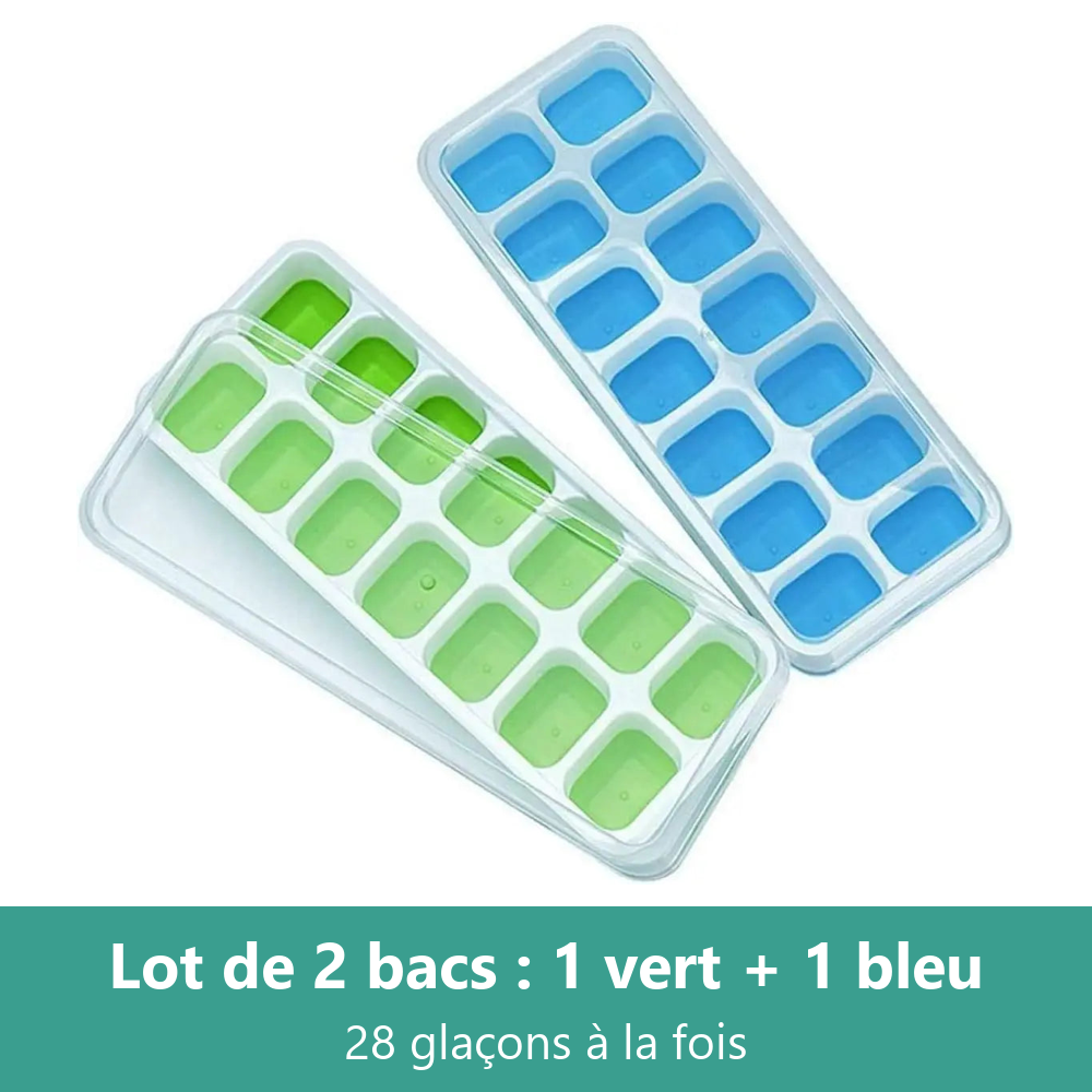 Lot de 4 bacs à glaçons avec couvercle, vert et bleu, empilés