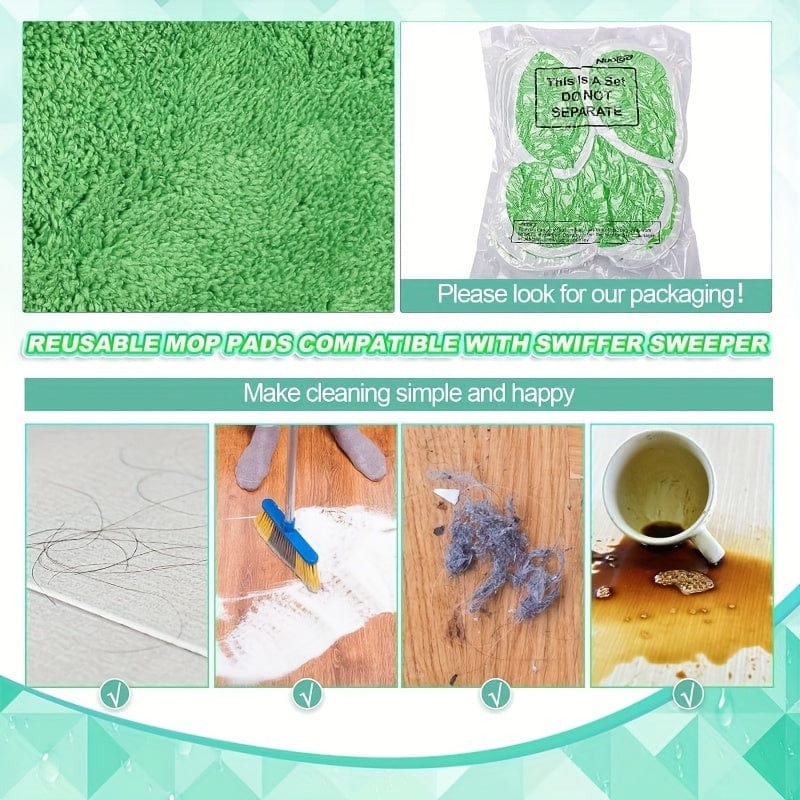 Lot 4 lingettes lavables pour balai plat - Absorption élevée, usage humide et sec, entretien facile balai
