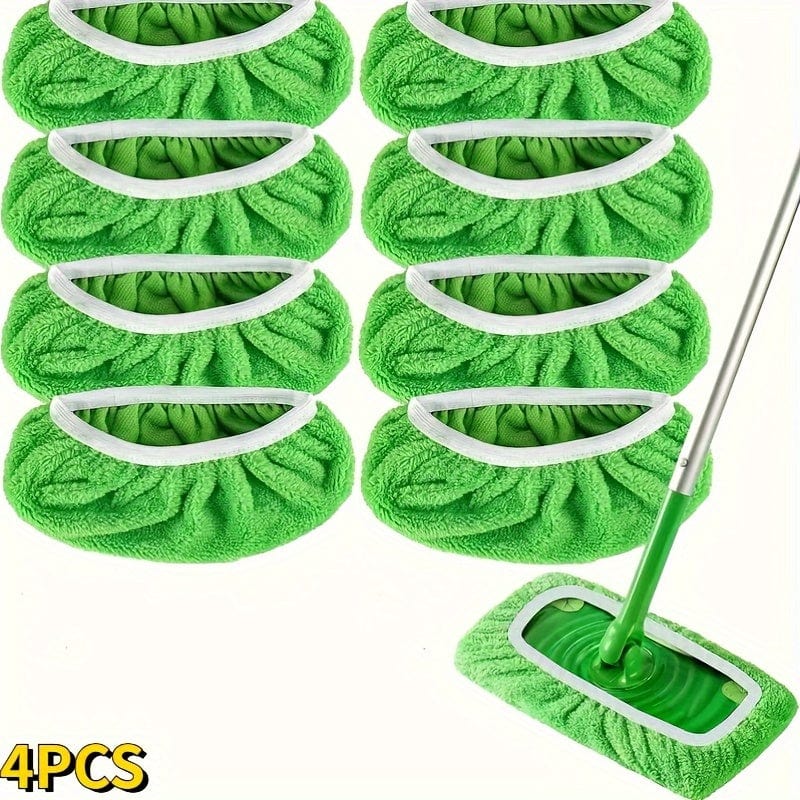 Lot 4 lingettes lavables pour balai plat - Absorption élevée, usage humide et sec, entretien facile balai