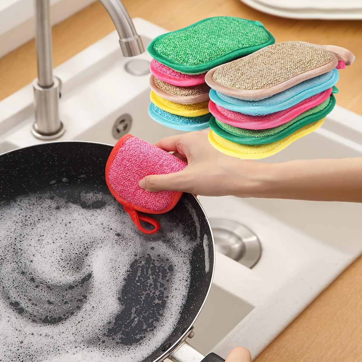 Lot de 10 Éponges Microfibre Colorées pour Cuisine, Facile À Nettoyer Vaisselle, Casseroles et Poêles eponge
