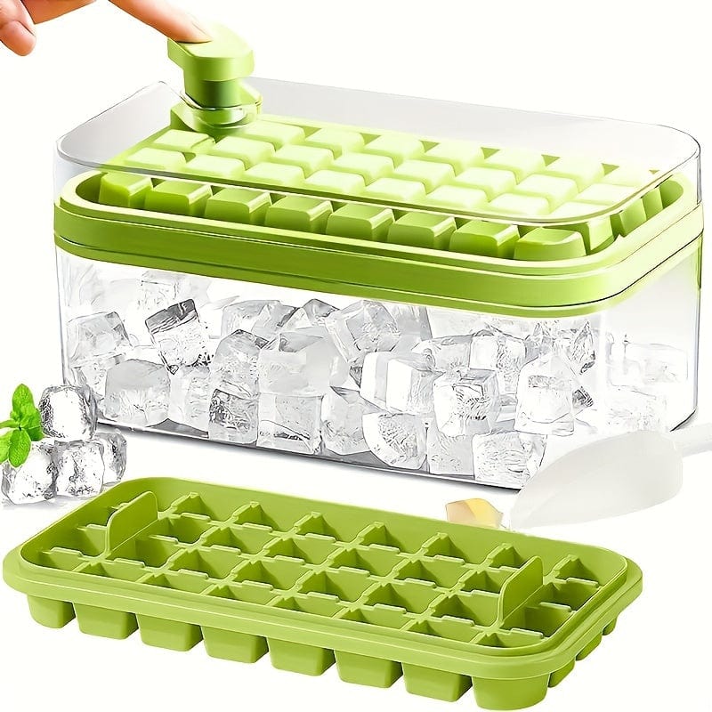 Lot de 2 bacs à glaçons - 64 compartiments - avec couvercle &amp; bac de rangement bac à glaçons