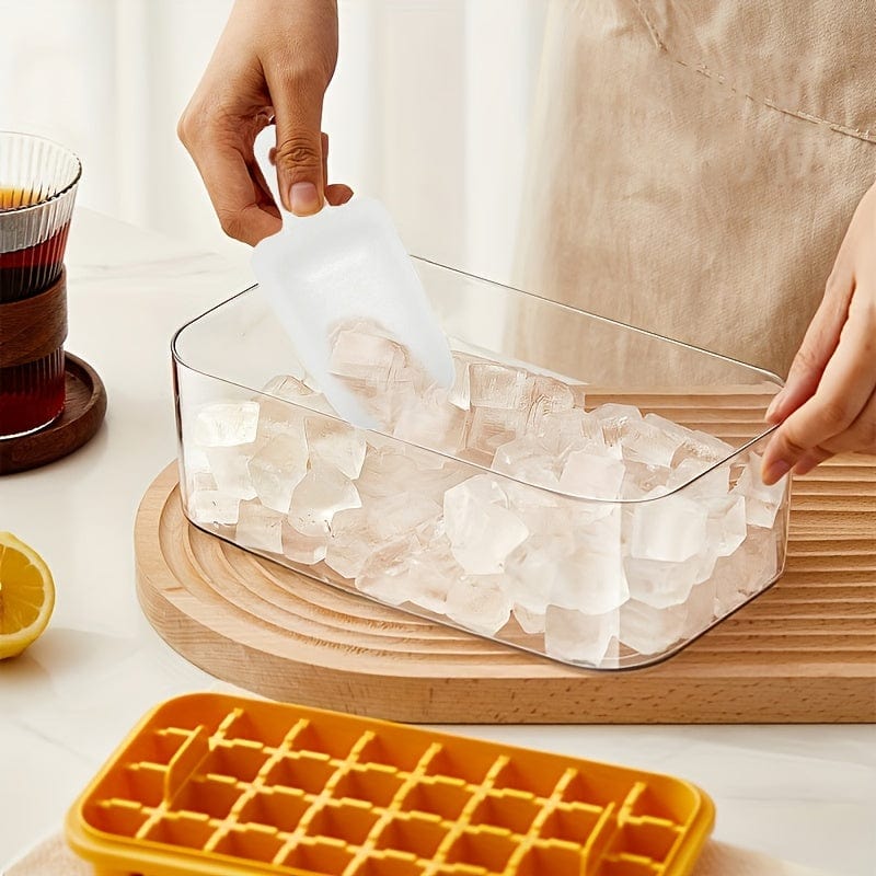 Lot de 2 bacs à glaçons - 64 compartiments - avec couvercle & bac de rangement bac à glaçons