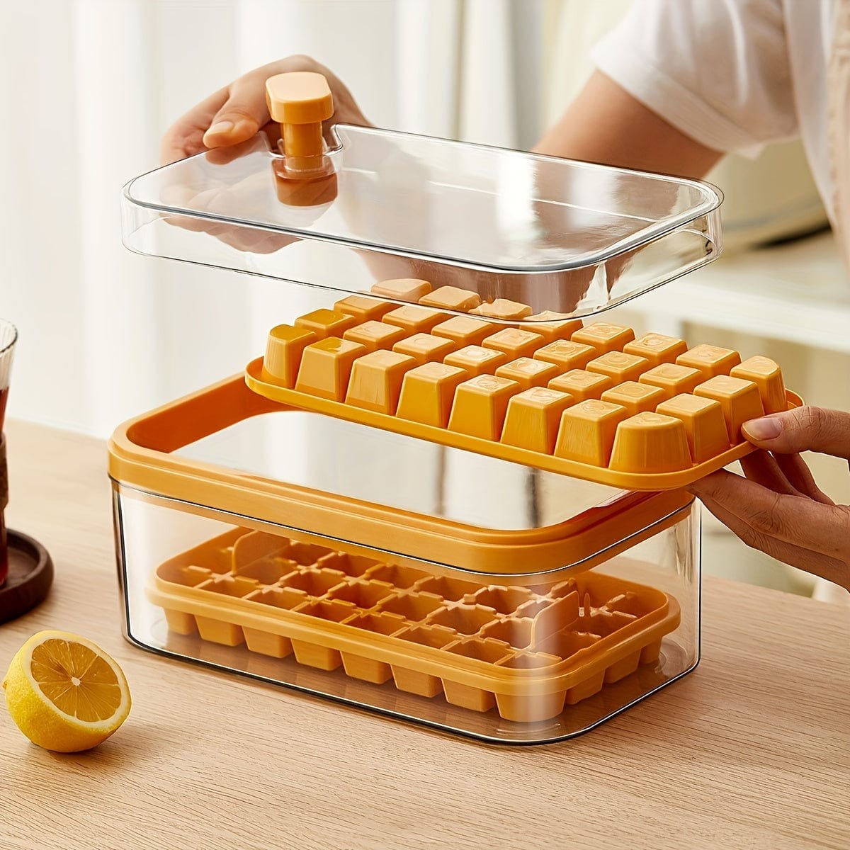 Lot de 2 bacs à glaçons - 64 compartiments - avec couvercle & bac de rangement bac à glaçons