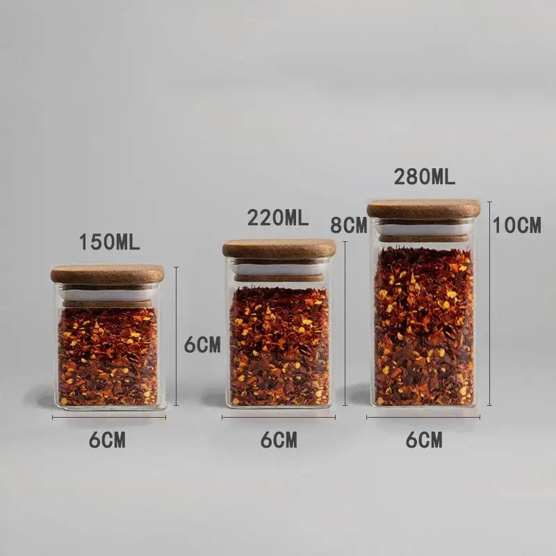 Lot de 4 Bocaux à Épices en Verre et Couvercle en Bois d'Acacia Boîtes Hermétiques