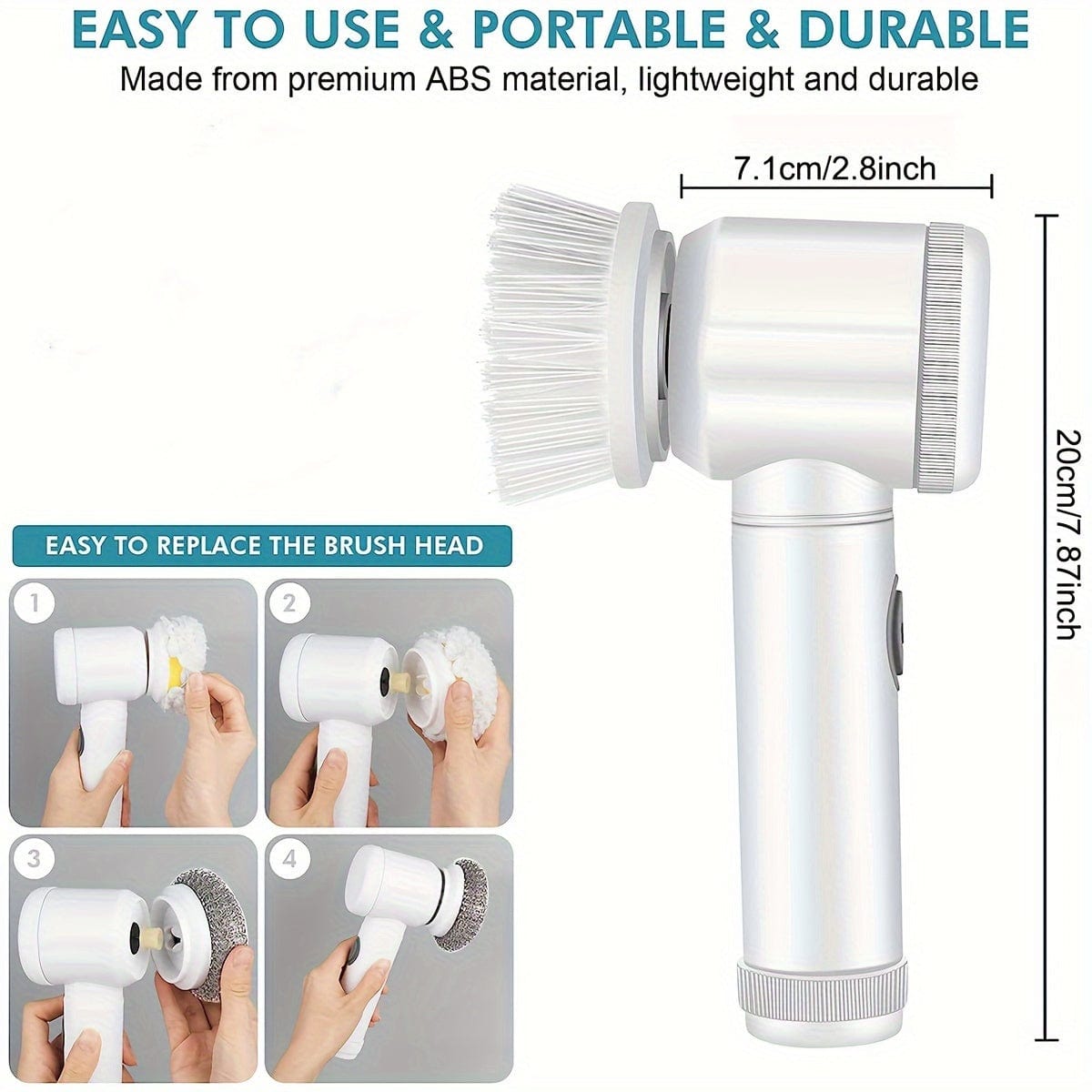Lot de 5 brosses rotatives électriques, sans fil, rechargeable, pour salle de bain, cuisine, sols
